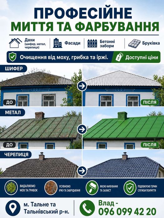 Миття,  фарбування  дахів.