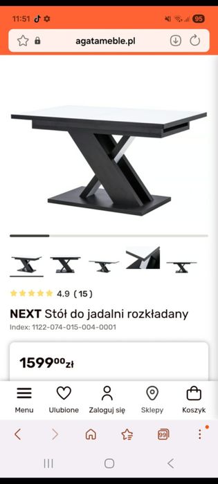Stół rozkładany Next (Agata Meble)do 210cm  + 4 krzesła | Stan bardzo dobry