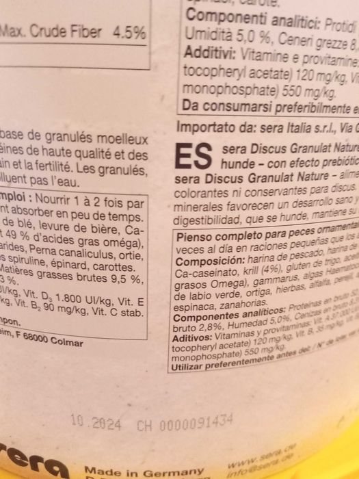 Comida para peixes Sera Granulado Discus