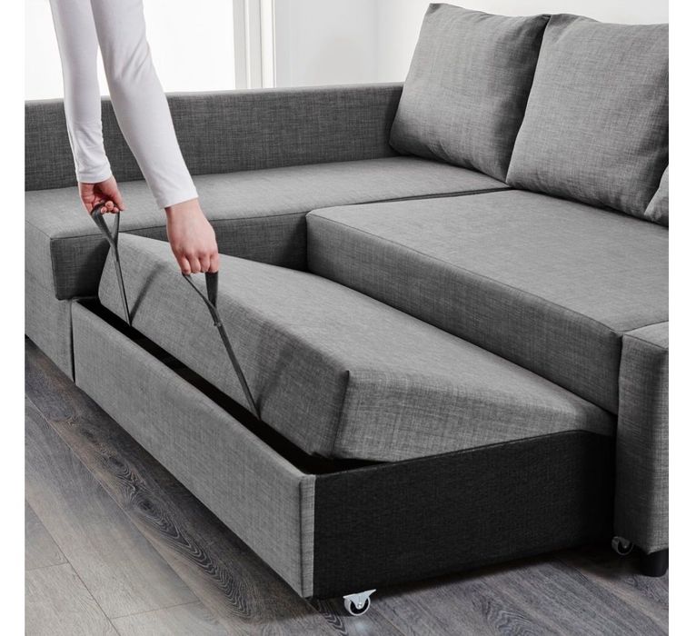 FRIHETEN
Sofá-cama de canto c/arrumação, Skiftebo cinz escuro