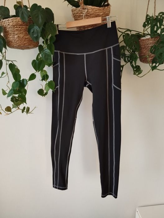 Legginsy sportowe, treningowe, do biegania, czarne basic, kontrastowe