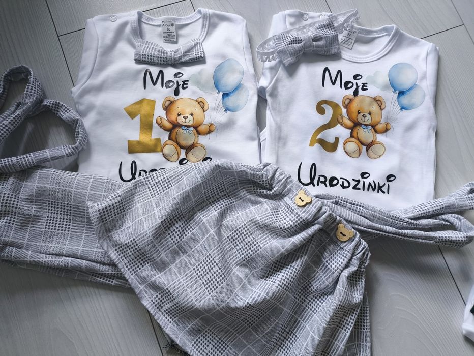 Komplet karmelowy na pierwsze urodziny rok chłopiec