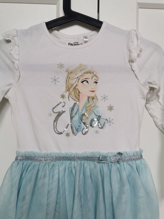 Sukienka Disney ELSA 128cm kraina lodu tiulowa brokatowa piękna