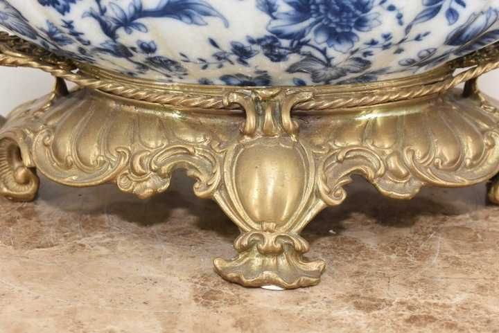 Niebieska Patera Owocnik - Porcelana + Brąz Amory Anioły - Craquele