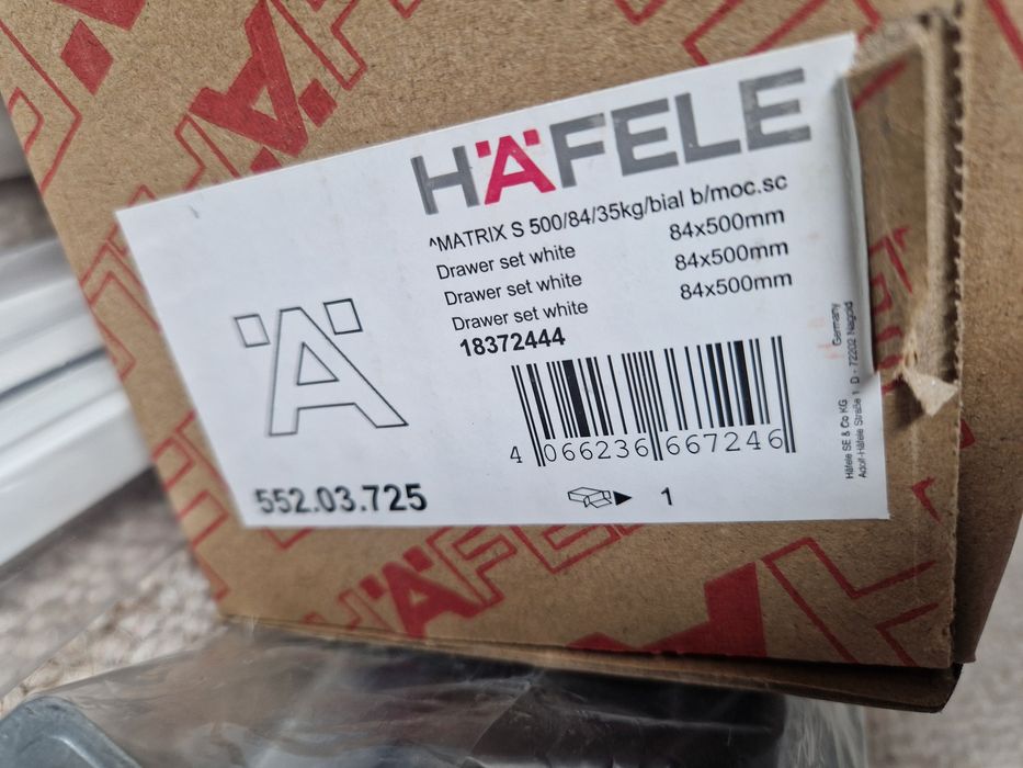 2x Szuflada HAFELE, MATRIX S35 1reling PUSH 500 biała