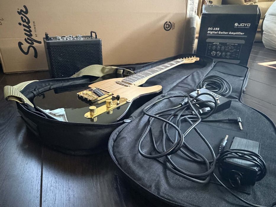 Sprzedam gitarę elektryczną Squier 40th Anniversary Telecaster Gold Edition (Black) + wzmacniacz Joyo DC-15S