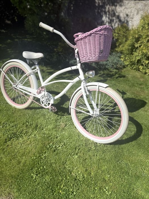 Plumbike Rider Go Girl 26” biało-różowy | koszyk | stan bardzo dobry