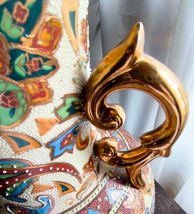 Jarrão Antigo em Porcelana Satsuma com Relevos Moriage (46cm)