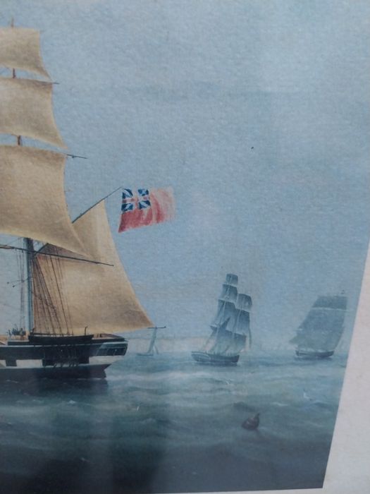 Quadro com gravura inglesa com embarcaçao.