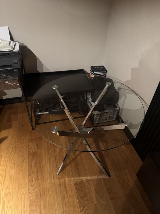 stół stolik szklany okrągły chrom