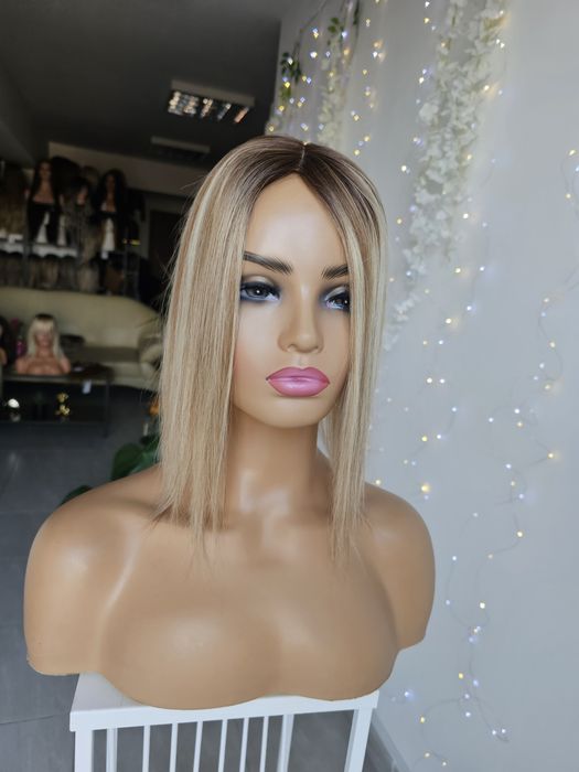 Topper z włosów naturalnych Rita imitacja skóry blond brąz tupet