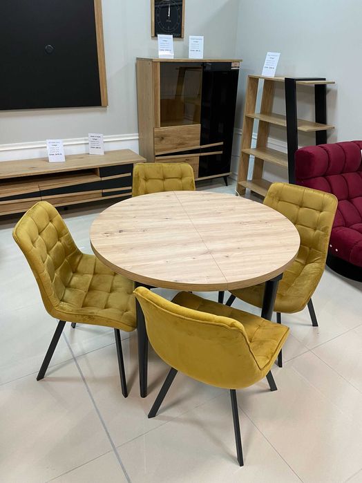 (954) Stół okrągły rozkładany + 4 krzesła, nowe 1190 zł