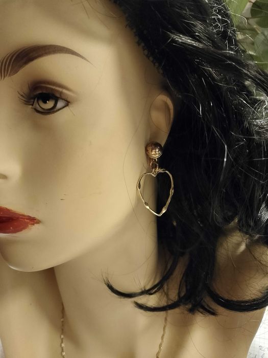 Kolczyki złote wiszące stal chirurgiczna yes serca duze
