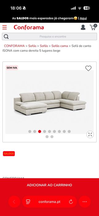 Sofá de canto ISONA com cama dereita 5 lugares bege