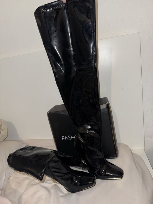 Botas pretas verniz - cano alto / acima do joelho N38