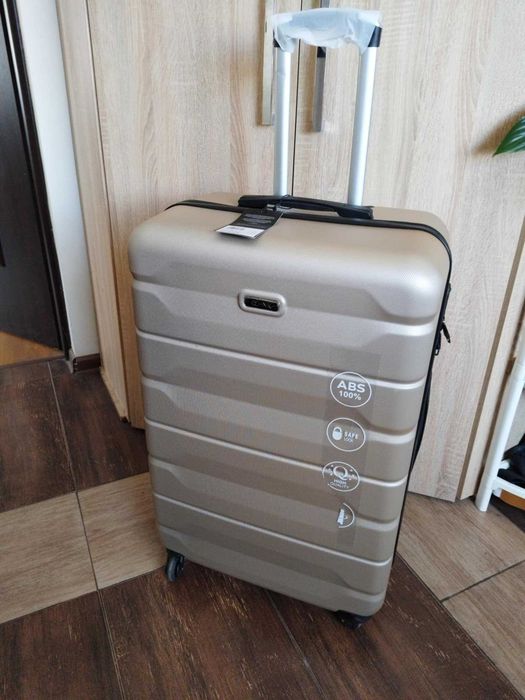 Extra duża walizka OCHNIK kabinowa XL beżowa złota NOWA z metką