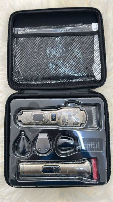 Kit Profissional Máquina de Cabelo e Barba (Design Metálico Vintage)