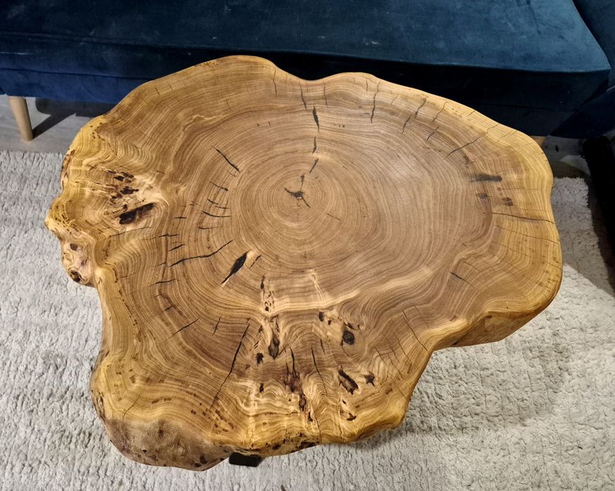 Stolik kawowy 79x65cm PIĘKNY OKAZ LIVE EDGE plaster drewna loft