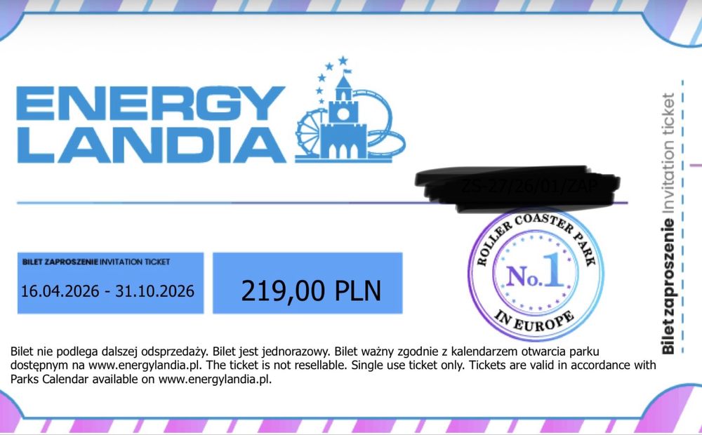 Bilet normalny do Energylandii - ważny do 31.10.2026 Energylandia Zator