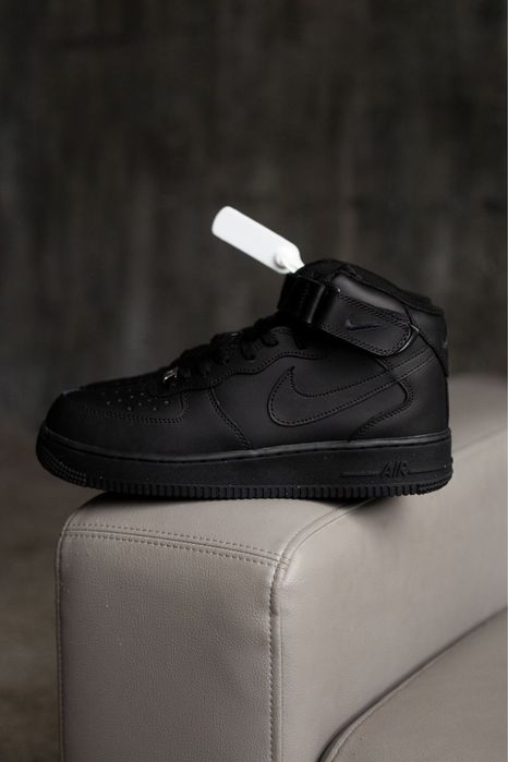 Кросівки Nike Air Force 1 Mid Black | Чорні Шкіра