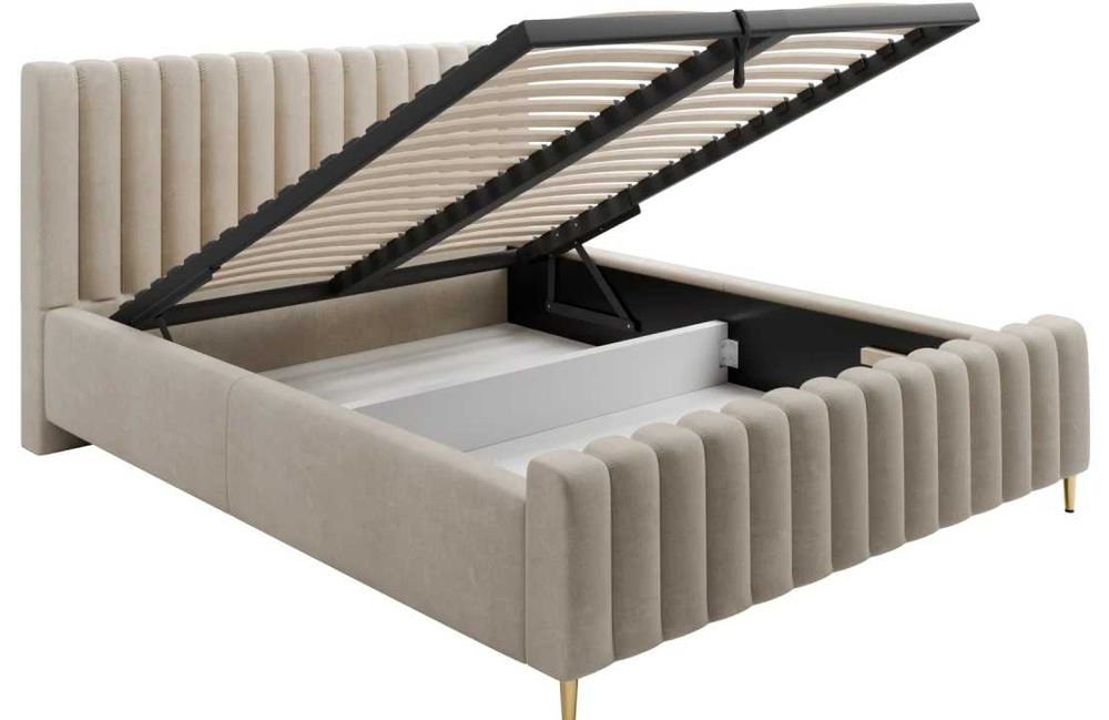 Nowe Łoże Skrzyniowe Kontynentalne Tapicerowane Z Pojemnikiem  160x200