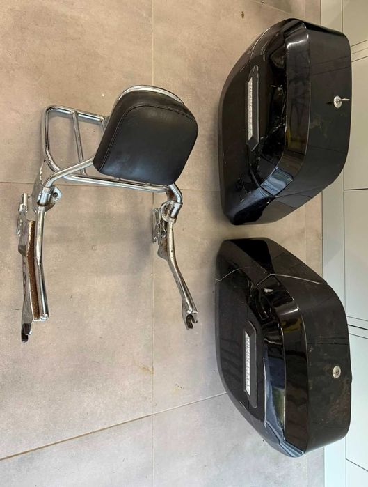 Kufry sakwy sztywne Harley Viking Lamellar Raven + oparcie + bagażnik