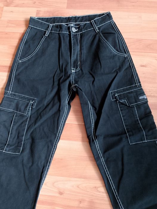 Czarne szerokie spodnie bojówki cargo swag skater drip affliction vintage y2k  XS