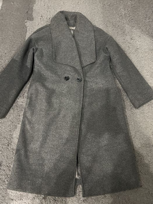 Сіре кашемірове пальто на запах із поясом