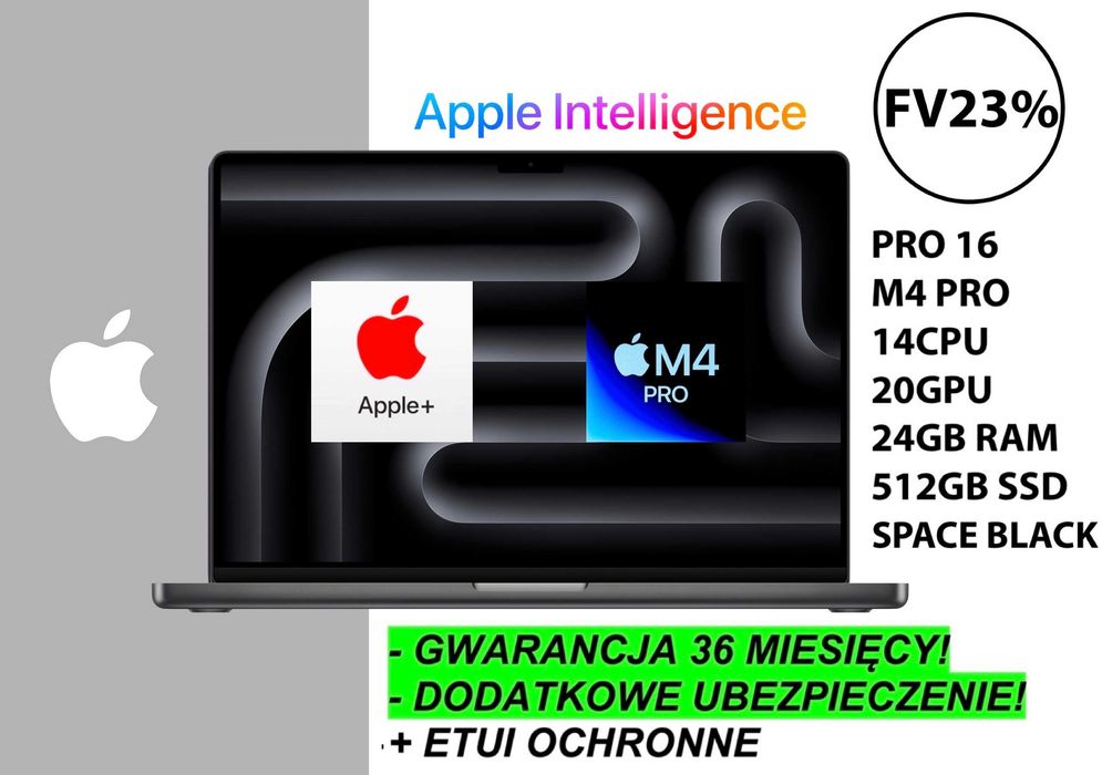 NOWY Apple MacBook Pro 16 M4 PRO 24GB RAM 512GB +Dodatki PL RATY-0% GW-3LATA! FV23%