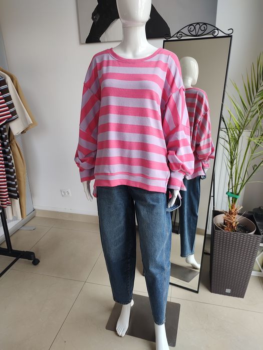 Bluza a'la ponczo w różowe paski - lila One size Azara