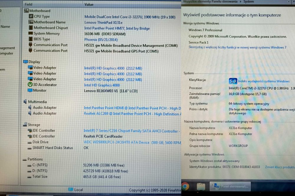 Lenovo ThinkPad X131e z wyjściem na kartę SIM
