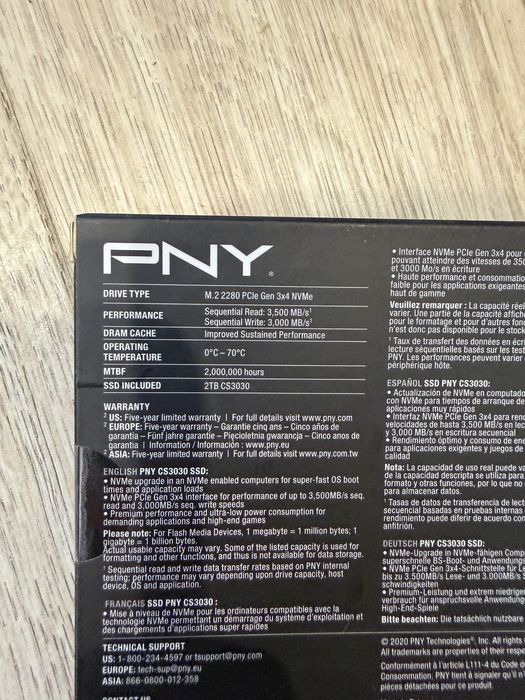 SSD диск PNY XLR8 CS3030 2TB 1TB  M. 2 xpg 8200