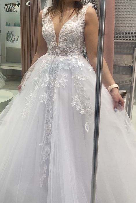 Suknia Ślubna MS Moda Angel, śnieżnobiała, rozm. 38 + 2 welony gratis