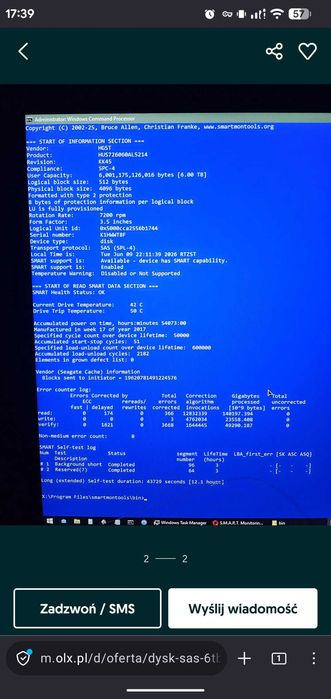 dwa dyski hdd SAS 3,5'' 6TB