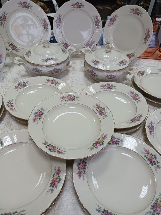 Altrohlau Moritz Zdekauer serwis obiadowy ecru kwiaty