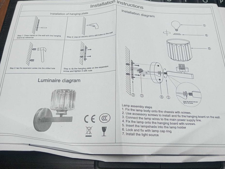 Aplique de Parede Cristal Moderno – NOVO na Caixa c/ Lâmpada LED Milho