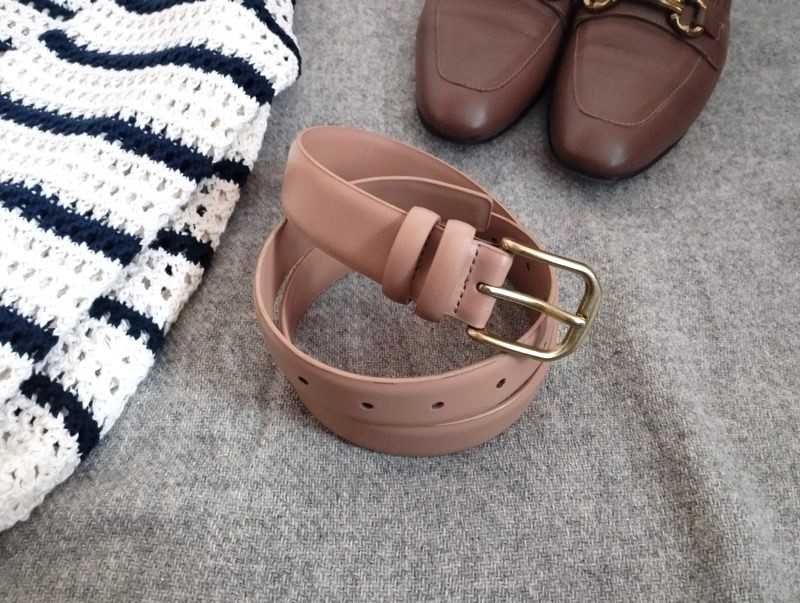 Beżowy pasek skórzany Answear Lab skóra naturalna złota klamra