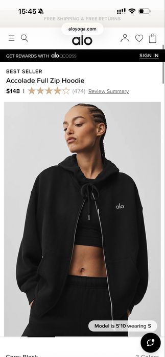 Худи Alo yoga Accolade Full Zip Hoodie S оригинал ace marymax ttswtrs