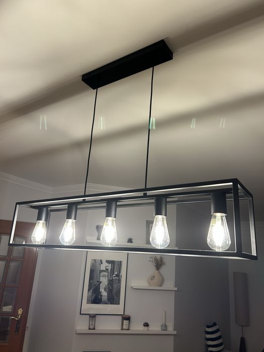 Candeeiro de teto suspenso preto com 5 lâmpadas