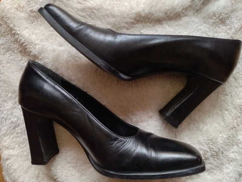 Buty wysoki obcas czółenka czarne skórzane Ryłko 36,5