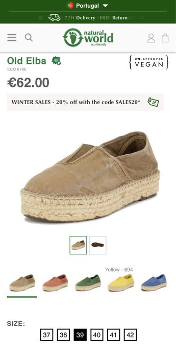 Alpercatas/ paez/ sandálias bege Natural World Eco vegan