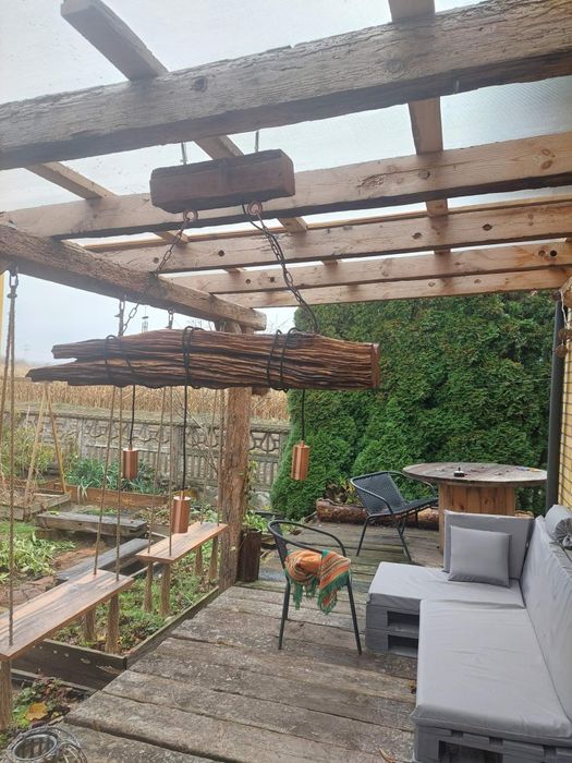 Żyrandol, stara belka, dębowy, industrial, loft