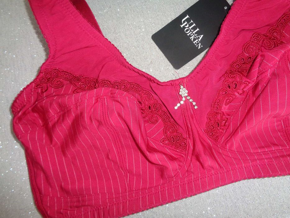 ULLA POPKEN oryginalny elegancki czerwony biustonosz cyrkonie 95G