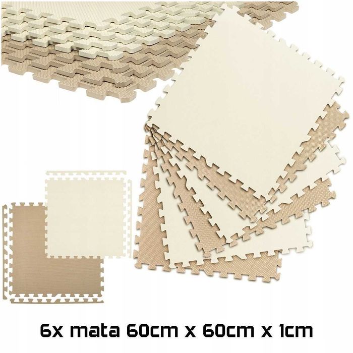 Mata pod sprzęt do ćwiczeń puzzle 6 sztuk Beżowo/Biała KRA
