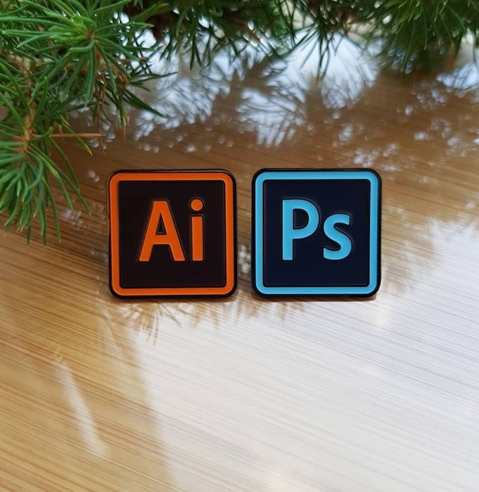 Значок Ai Ps Shutterstock. Металлический значок для художников. Пин