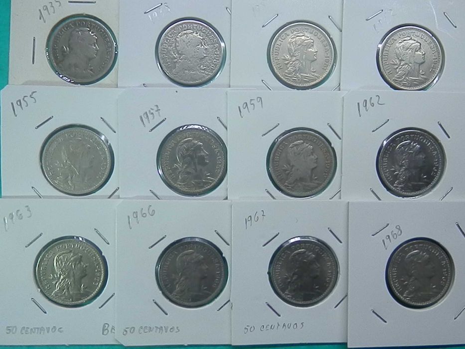 1181 - 12 moedas 50 centavos alpaca, ver descrição anos, por 5,00