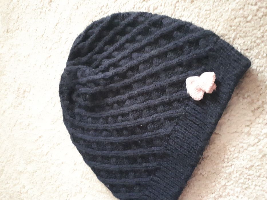 Czapka szalik komin wiosna granat róż komplet dziewczynka 116 122