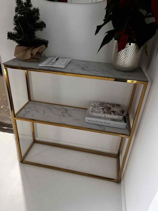 Konsola WESTWING ze szkłem hartowanym złoty marmur