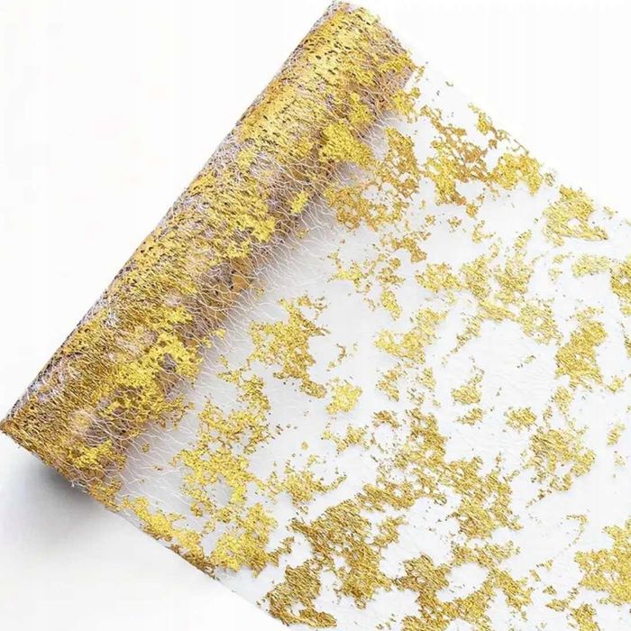 Organza złota błyszcząca, bieżnik na stół 28x275cm, kod 702
