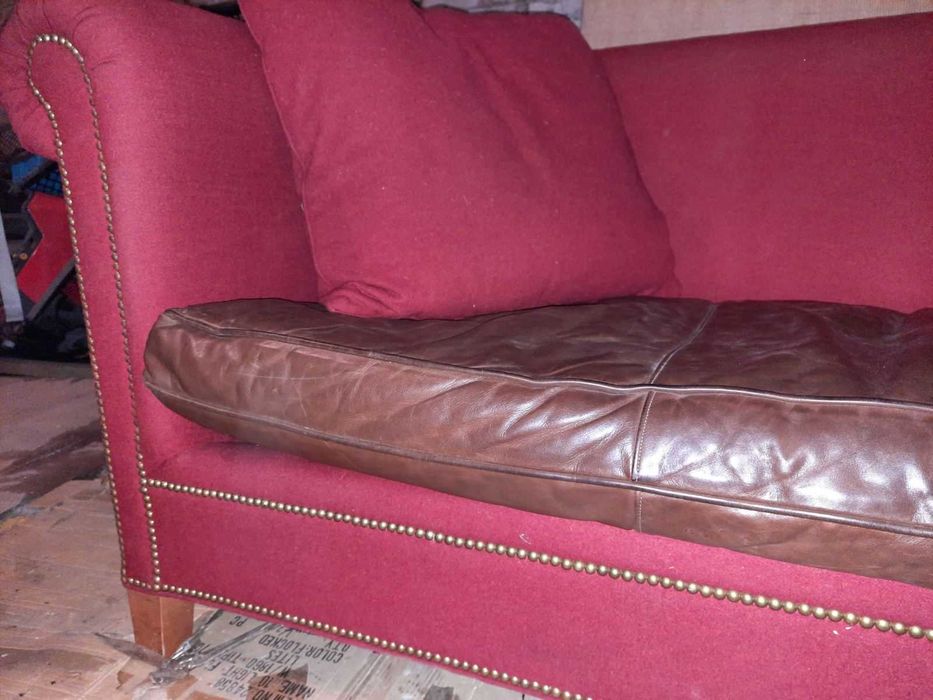 Диван шкіра і тканина / кожа, ткань / Ralph Lauren червоний велюр